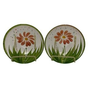 Vintage‎ Reverse Hand-Painted Flowers Textured Glass Bowl Made in Italy 6 In